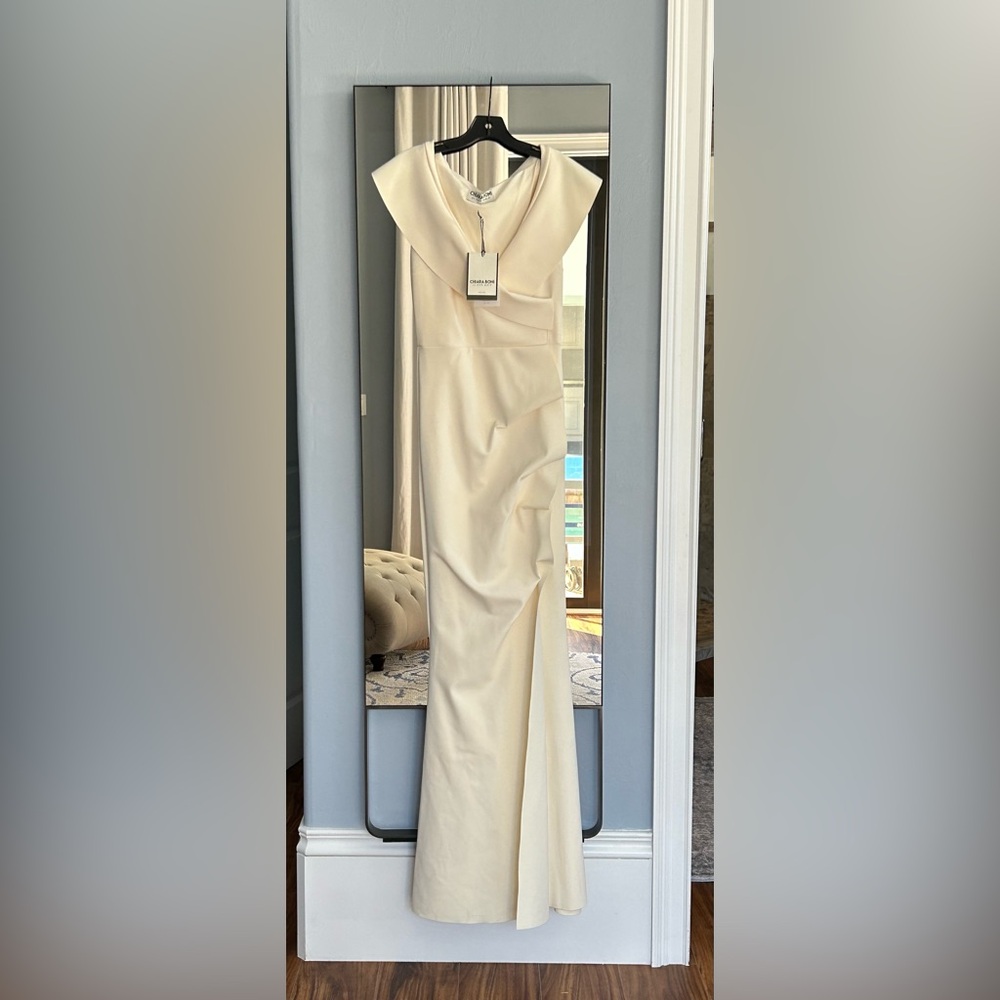 Chiara Boni La Petite Robe long formal cream dress made in Italy